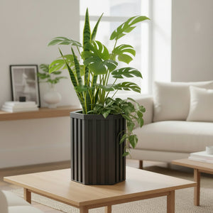 English Elm Hexagon Column Outdoor Planter Aluminum Wood Tone Finish Architectural Patio Accent B2755P499645