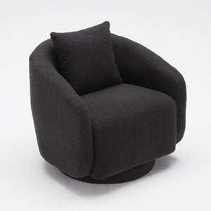 English Elm Swivel Barrel Armchair in Teddy Fabric with Lumbar Pillow and Solid Wood Legs Dark Gray T3623P430701