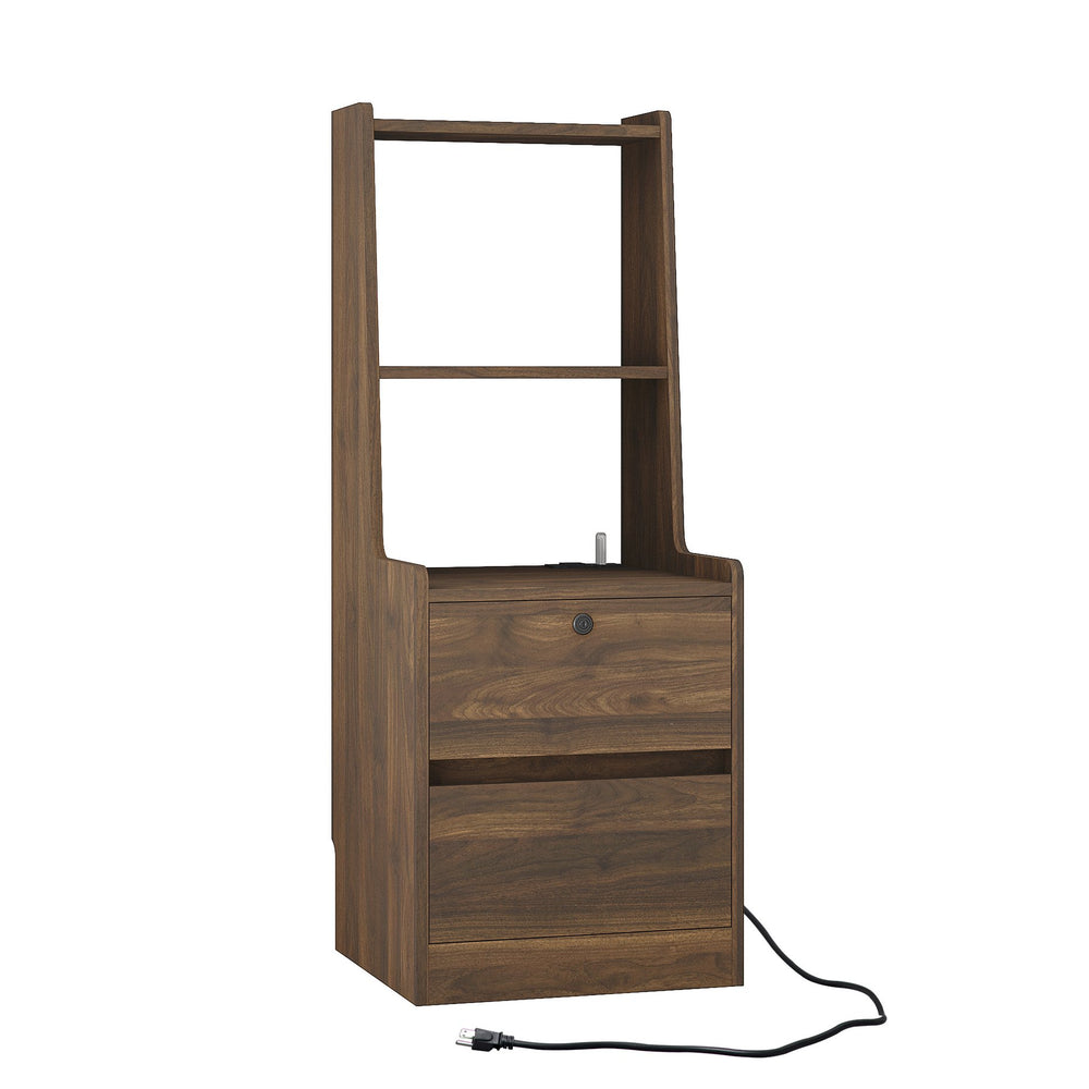 English Elm Nightstand with Charging Station, Voice-Control Night Light, Lockable Cabinet, USB & AC Ports, Modern Woodhelves W1321P204522