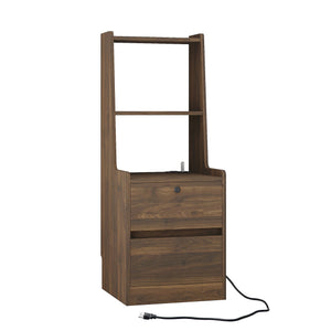 English Elm Nightstand with Charging Station, Voice-Control Night Light, Lockable Cabinet, USB & AC Ports, Modern Woodhelves W1321P204522