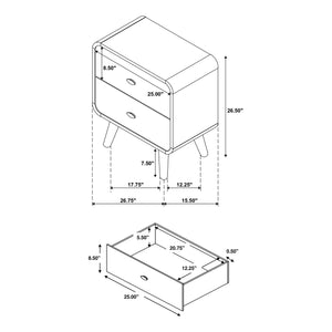 English Elm 2-drawer Nightstand with Built-in Usb Ports Ash Veneer Mid-century Bedroom Storage B016P460579