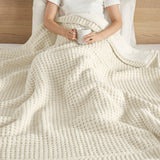 Madison Park Rowan Casual Waffle Knit Chenille Throw MP50-8271 Ivory