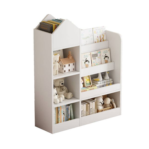 English Elm White Kids Wooden Bookshelf Toy Storage Organizer with 6 Compartments, 2 Baskets, Durable MDF, Easy Assembly W2876P233554