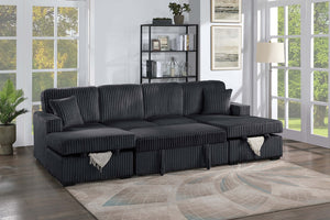 English Elm Chocolate Corduroy 3 Piece Sectional Sleeper Sofa with Raf Laf Chaise Storage Seating Black B011S02170