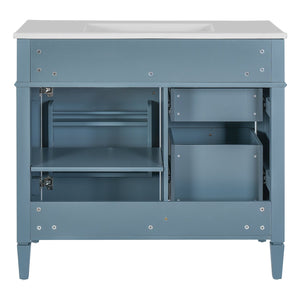 English Elm 36'' Bathroom Vanity With Sink, Modern Indigo Blue Storage Cabinet Featuring 3 Drawers & Adjustable Shelf N710P230246M