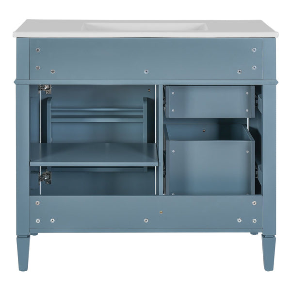 English Elm 36'' Bathroom Vanity With Sink, Modern Indigo Blue Storage Cabinet Featuring 3 Drawers & Adjustable Shelf N710P230246M
