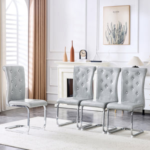 English Elm Set of 2 Glam Faux Alligator Pvc Dining Chairs with Crystal Buckle Bow Legs Gray W3875P371035