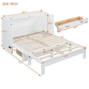 English Elm Full Size Murphy Bed Rattan Cabinet with Storage Drawers and Gold Hardware White N708S00009K