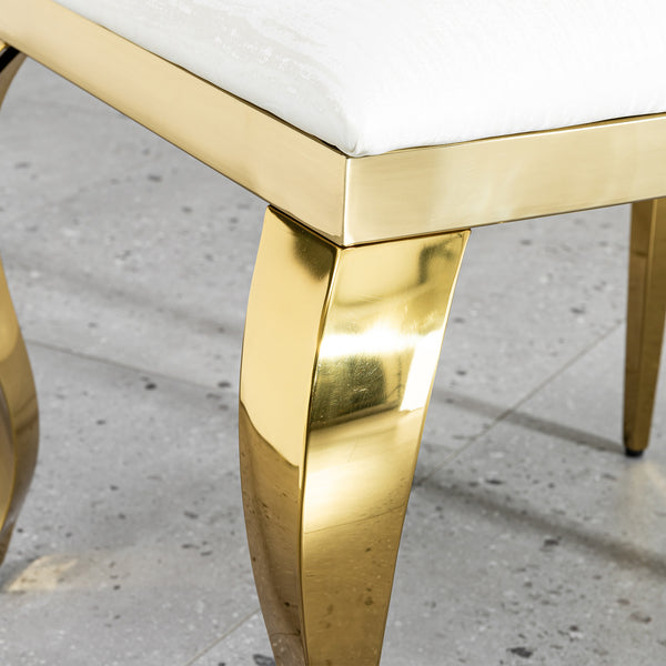 English Elm Luxury Gold Pvd Steel Rectangular Dining Table with Black Tempered Glass Seats Six W2723S00088