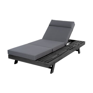 English Elm Lounge Chaise Outdoor Acacia Wood Slatted Frame with Water Resistant Cushion Resort Style Black,Dark Gray N770P442B67G