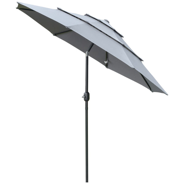 English Elm Outsunny 9Ft 3-Tier Patio Umbrella - Adjustable Crank & Tilt For Perfect Shade On Decks & Patios W2225P200445-GIGA