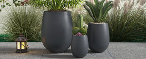 English Elm U_style Mgo Round Planter Set Three Piece Outdoor Patio Lightweight Modern Sculptural N711P406658B