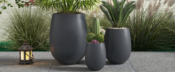 English Elm U_style Mgo Round Planter Set Three Piece Outdoor Patio Lightweight Modern Sculptural N711P406658B