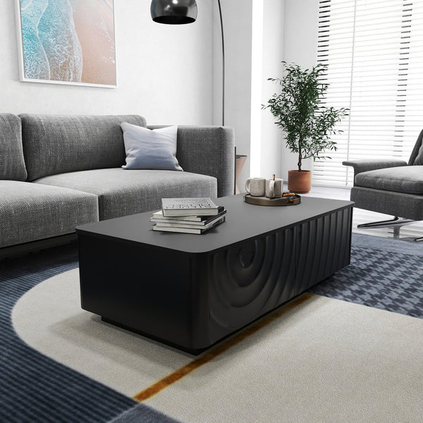 English Elm 47'' Spiral Grain Coffee Table Two Drawer Storage Mid Century Farmhouse Living Room Black W2263P412382
