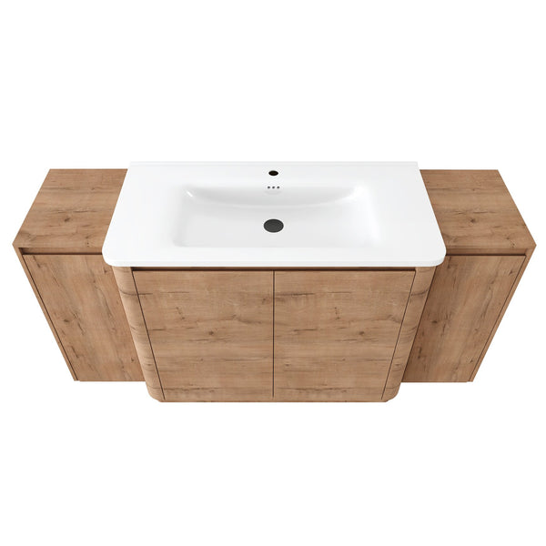 English Elm 64'' Freestanding Bathroom Vanity Oak Melamine Plywood with Ceramic Sink Soft Close W999S00515