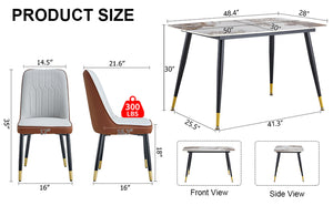 English Elm Table And Chair Set - 48.4" White Sintered Stone Dining Table With 4 Ergonomic Pu Chairs, Modern Style W1151S04208-GIGA