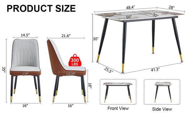 English Elm Table And Chair Set - 48.4" White Sintered Stone Dining Table With 4 Ergonomic Pu Chairs, Modern Style W1151S04208-GIGA