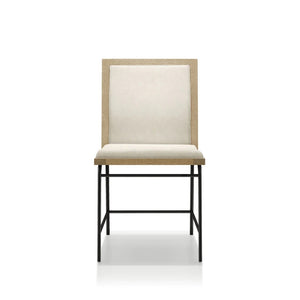 English Elm Contemporary Beige Upholstered Dining Chairs Set of 2 with Oak Veneer & Black Metal Legs, Modern Comfort B011P373686