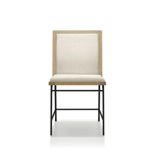 English Elm Contemporary Beige Upholstered Dining Chairs Set of 2 with Oak Veneer & Black Metal Legs, Modern Comfort B011P373686