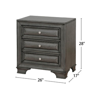 English Elm 3 Drawers Wooden Nightstand With Usb Outlet, Antique Hardware & Under-Nightlight In Gray Finish B016P251471
