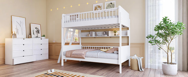 English Elm Twin Over Solid Wood Bunk Bed with Built in Shelves and Reversible Ladder N7090002224K