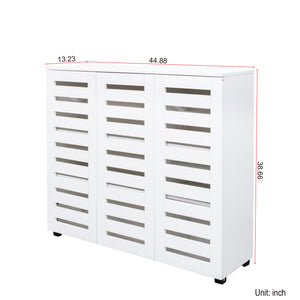 English Elm Shoe Cabinet 4-Tier Adjustable Shelves Louvered Door Shoe Rack Organizer for Entryway Hallway White W331P242459