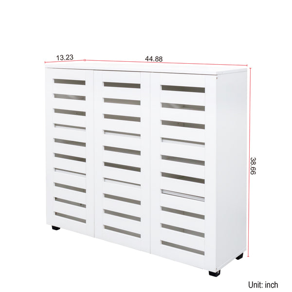 English Elm Shoe Cabinet 4-Tier Adjustable Shelves Louvered Door Shoe Rack Organizer for Entryway Hallway White W331P242459