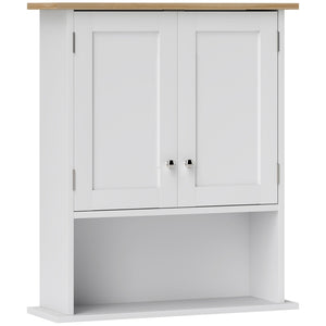English Elm Sturdy Two Tone Farmhouse Bathroom Wall Cabinet with Open Shelf and Adjustable Storage T3971P466616