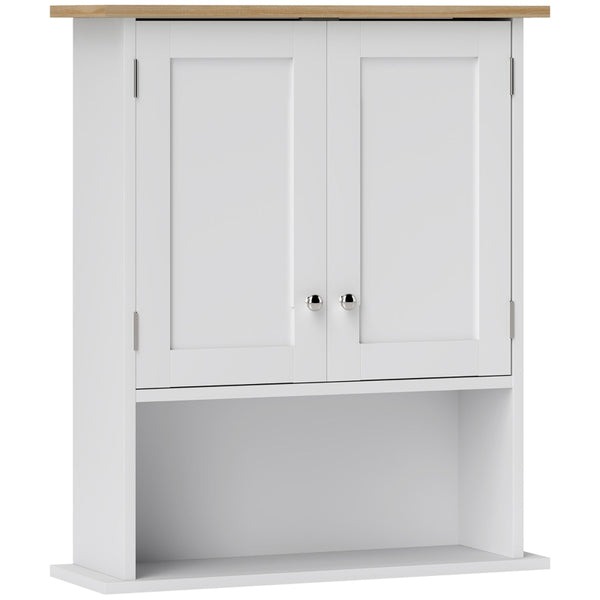 English Elm Sturdy Two Tone Farmhouse Bathroom Wall Cabinet with Open Shelf and Adjustable Storage T3971P466616
