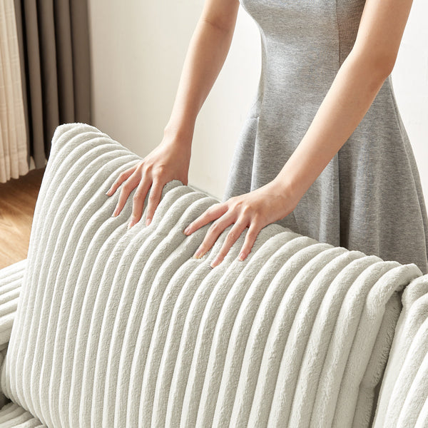 English Elm 71" Plush Corduroy Sofa with Hidden Armrest Storage, USB Charging Port, Solid Wood Frame Comfort White W3817P375150