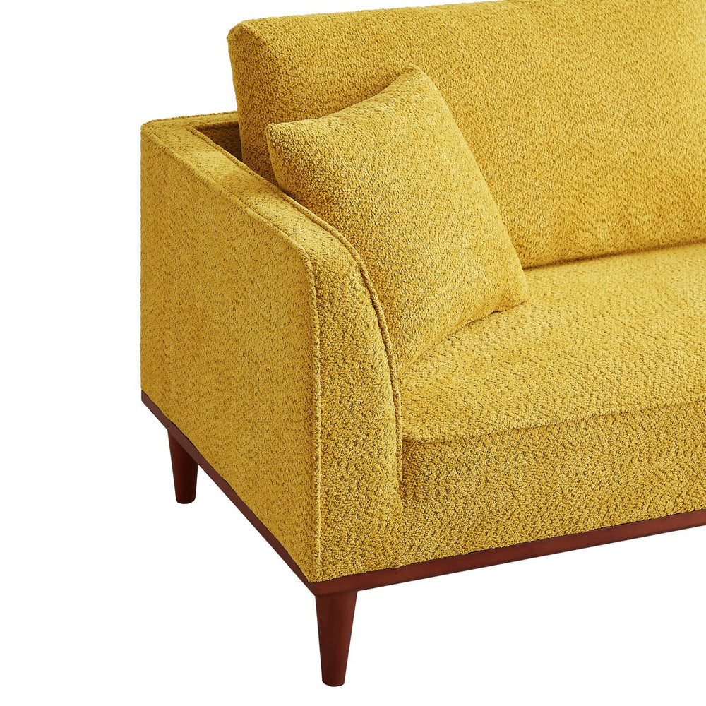 English Elm Indoor Boucle Chaise Lounge with Detachable Ottoman Convertible Daybed Bedroom Reading Nook Yellow W5515P438684