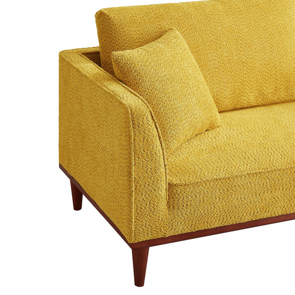 English Elm Indoor Boucle Chaise Lounge with Detachable Ottoman Convertible Daybed Bedroom Reading Nook Yellow W5515P438684