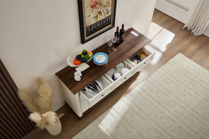 English Elm Farmhouse Large Storage Cabinet With Roman Columns, Versatile Wood Buffet & Wine Cooler Stand W2393P300547