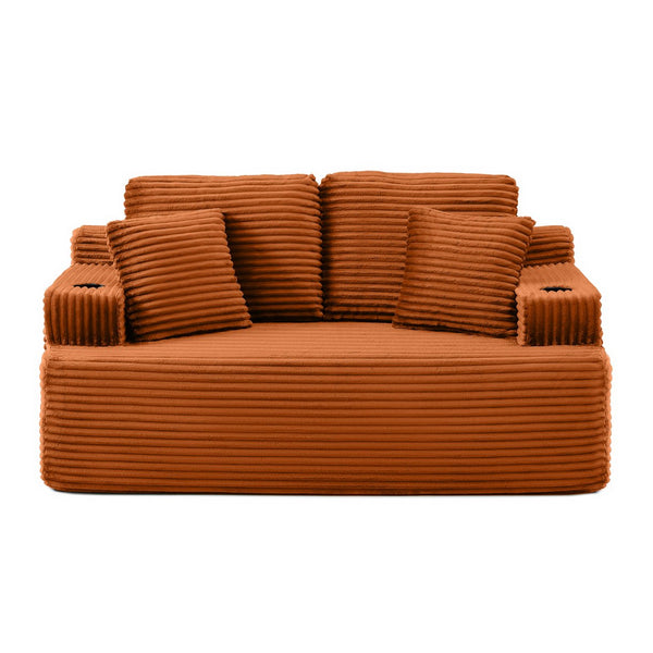 English Elm Boneless Floor Sofa Corduroy Upholstered 5 Seat with Cup Holders and Side Pockets W1117S00432