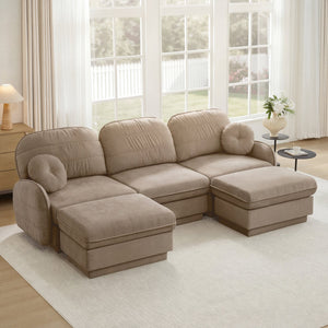 English Elm 105" Chenille U-shaped Sectional Sofa Deep Seat Cloud Couch with Movable Ottoman Light Coffee W714S01761