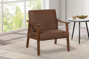 English Elm Stylish Mid-Century Faux Leather Accent Chair with Wooden Frame, Sloped Arms and Padded Seat Brown 27 L x 13 W x 23 H B011P369874