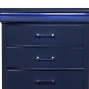 English Elm CHARLSTON Solid Wood 5-Drawer Chest with Built-In LED Lighting, Spacious Transitional Bedroom Storage Blue 35.63 L x 19.49 W x 52.17 H B201P215697