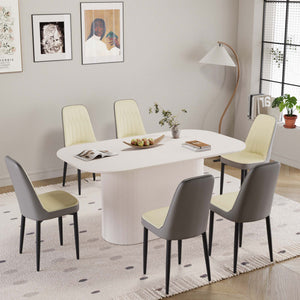 English Elm 63" Contemporary Medieval Modern 7-Piece Dining Table & 6 Pu Chair Set - Stylish, Durable, Versatile! W2189S00700