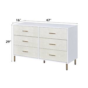 English Elm Myles Champagne & Gold Finish Dresser with Faux Crocodile Drawers, Metal Legs, 6 Storage Drawers B2726P277149