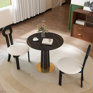 English Elm Modern Round Negotiation Table - 85Cm Black Sintered Stone Top With Luxurious Golden Metal Base W1535S00586