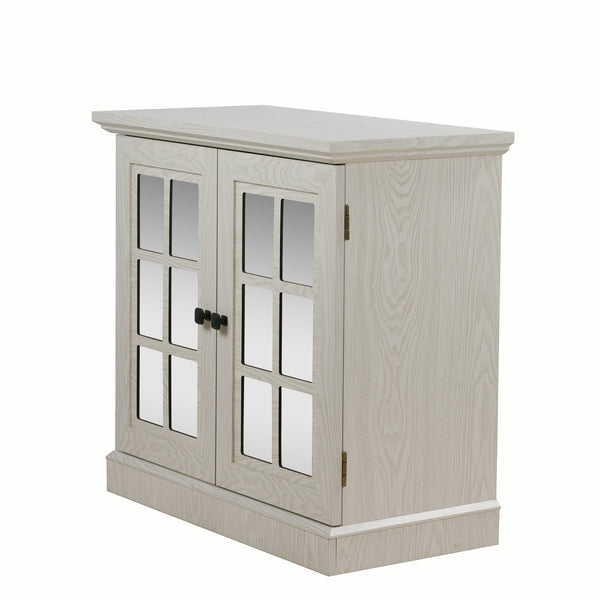 English Elm Storage Sideboard with Mirrored Acrylic Doors and Wood Grain Mdf Finish for Compact Rooms White W2899P372747