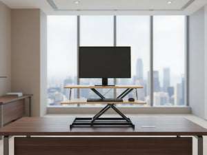 English Elm 32 Inch Sit Stand Desk Converter with Keyboard Tray Dual Monitor Ergonomic Riser Black,Natural W2641P406128