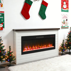 English Elm 65" Wall Mantel Electric Fireplace with Led Flame Heater for Living or Bedroom W1769S00016
