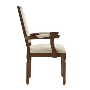 English Elm Christopher Knight Home® - Upholstered Dining Chairs Set of 2 in Beige with Walnut Rubber Wood Fluted Legs, Armrests, French-Country Elegance, Durable Fabric Seating N771P291405T