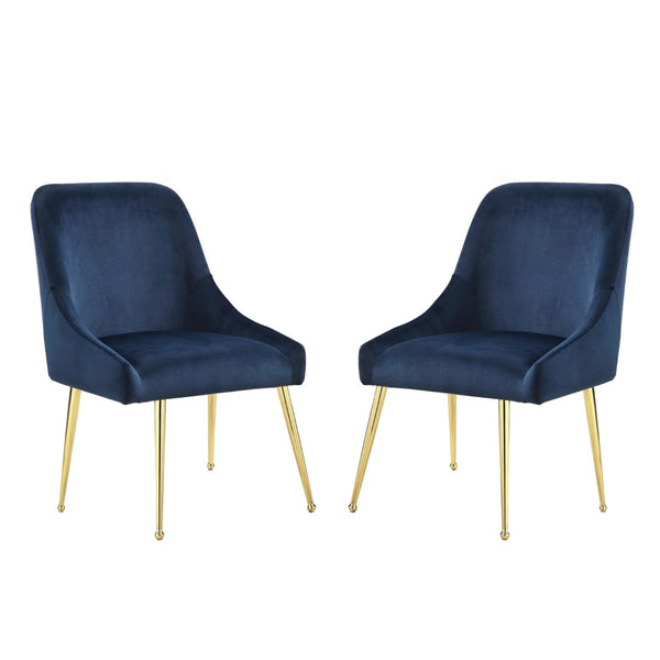 English Elm Set Of 2 Luxurious Velvet Upholstered Side Chairs In Blue With Brass Legs For Modern Living Spaces B016P369790-GIGA