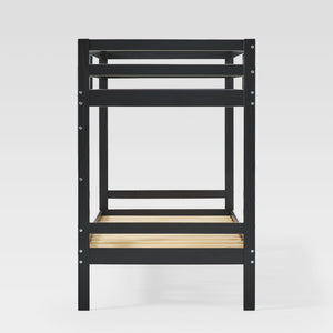 Simple Solid Wood Twin Over Twin Bunk Bed Solid Black SOPB3HBLWP Walker Edison