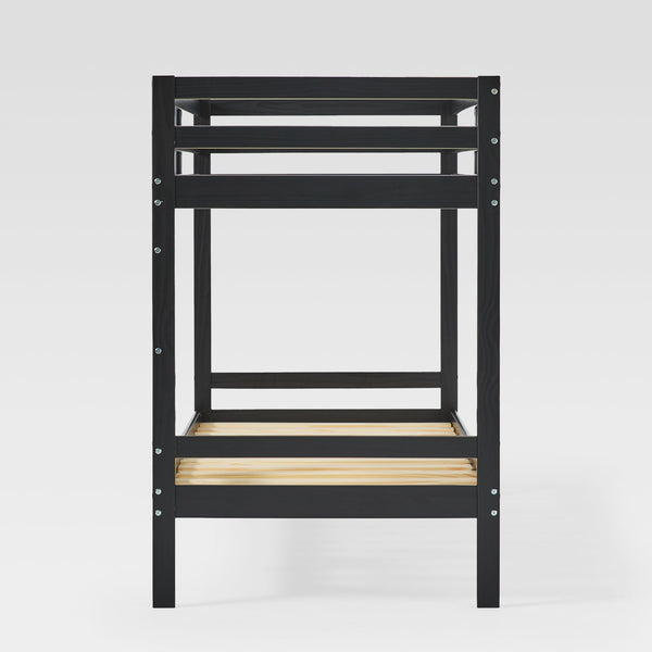 Simple Solid Wood Twin Over Twin Bunk Bed Solid Black SOPB3HBLWP Walker Edison