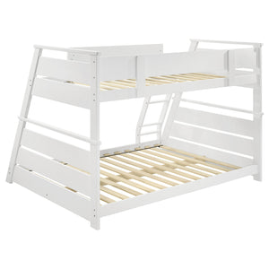English Elm Reeder Walnut Finish Twin Over Full Bunk Bed Solid Wood Frame for Kids Shared Rooms B062S01558