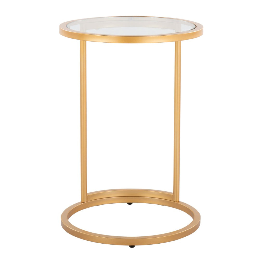 English Elm Round Zenn End Table - Elegant Gold Metal Frame With Clear Glass Top, Perfect For Modern Spaces B202P223394-GIGA