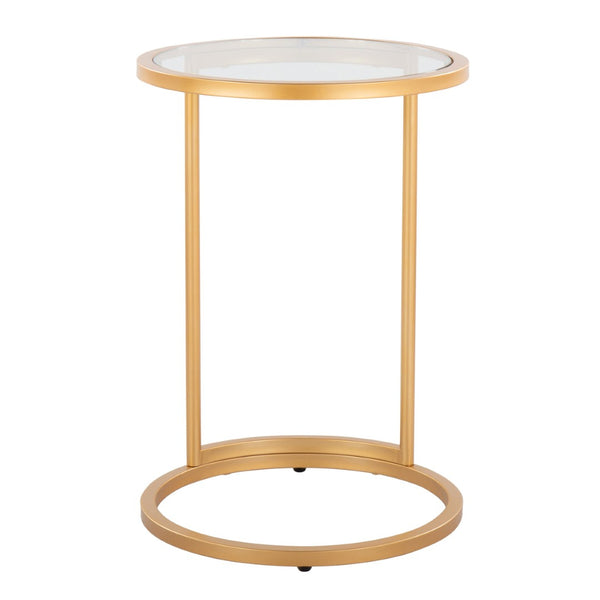 English Elm Round Zenn End Table - Elegant Gold Metal Frame With Clear Glass Top, Perfect For Modern Spaces B202P223394-GIGA